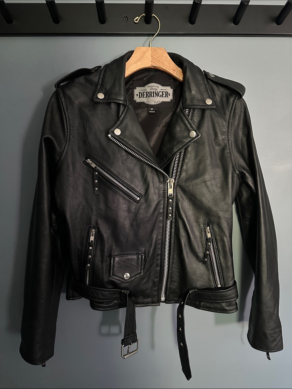 Derringer Black Genuine Leather Motorcycle Jacket